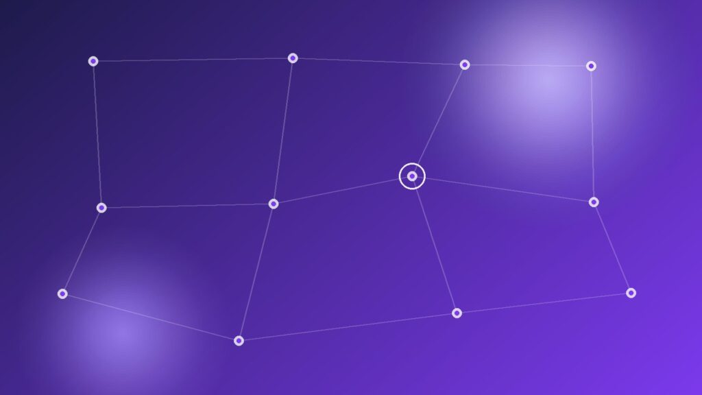 Réseau de flux automatisés reliés entre eux sur un dégradé violet, illustrant l'automatisation d'une activité freelance