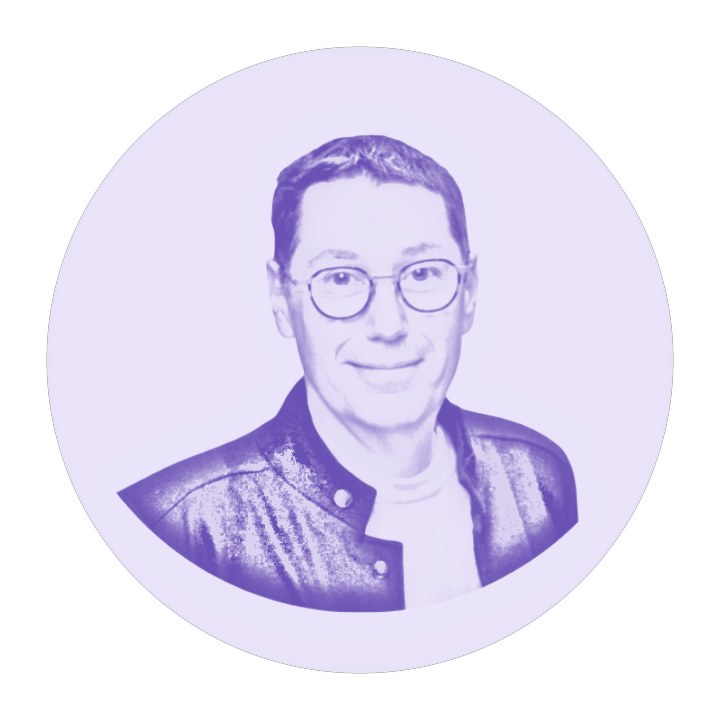 Frédéric Dejeanty — portrait en croquis duotone violet, dessiné par un script Python